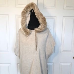 Faux fur hooded cape
